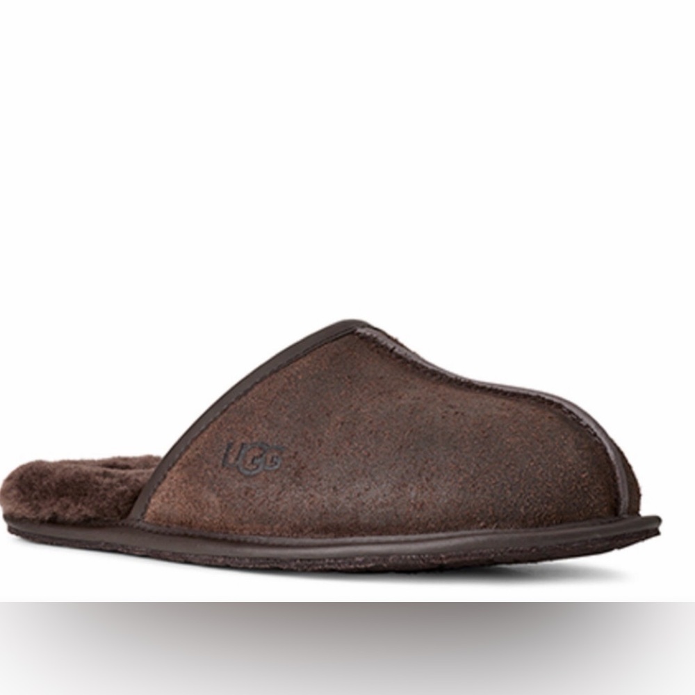 UGG MEN'S SCUFF BROWN SUEDE LEATHER SHEARLING WOOL DISTRESSED  MULE Size‎ 11 GUC